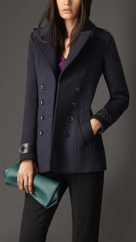 burberry wool cashmere pea coat navy|Burberry wool coats for women.